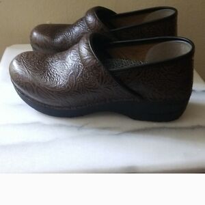 Dansko Dark Brown Embossed Clogs